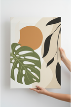 Hands holding Monstera Sun canvas