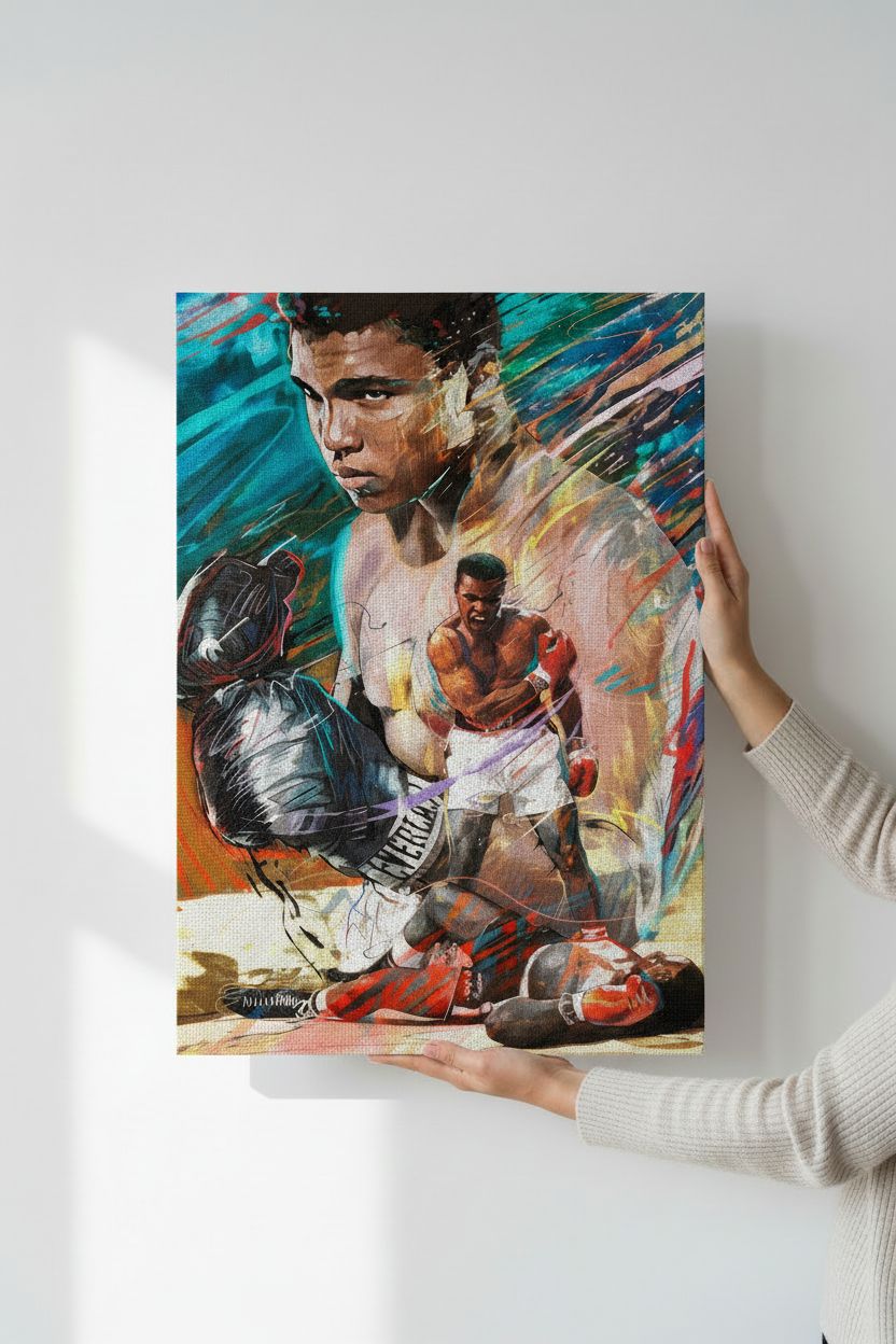 Hands holding Muhammad Ali canvas large