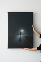 Hands holding Night Walk canvas
