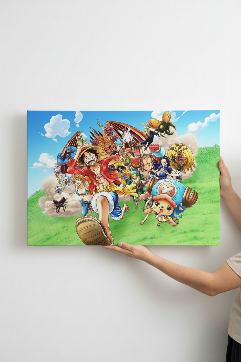 Hands holding One Piece Crew canvas