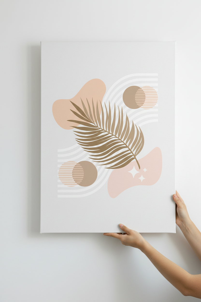 Hands holding Palm & Moon canvas
