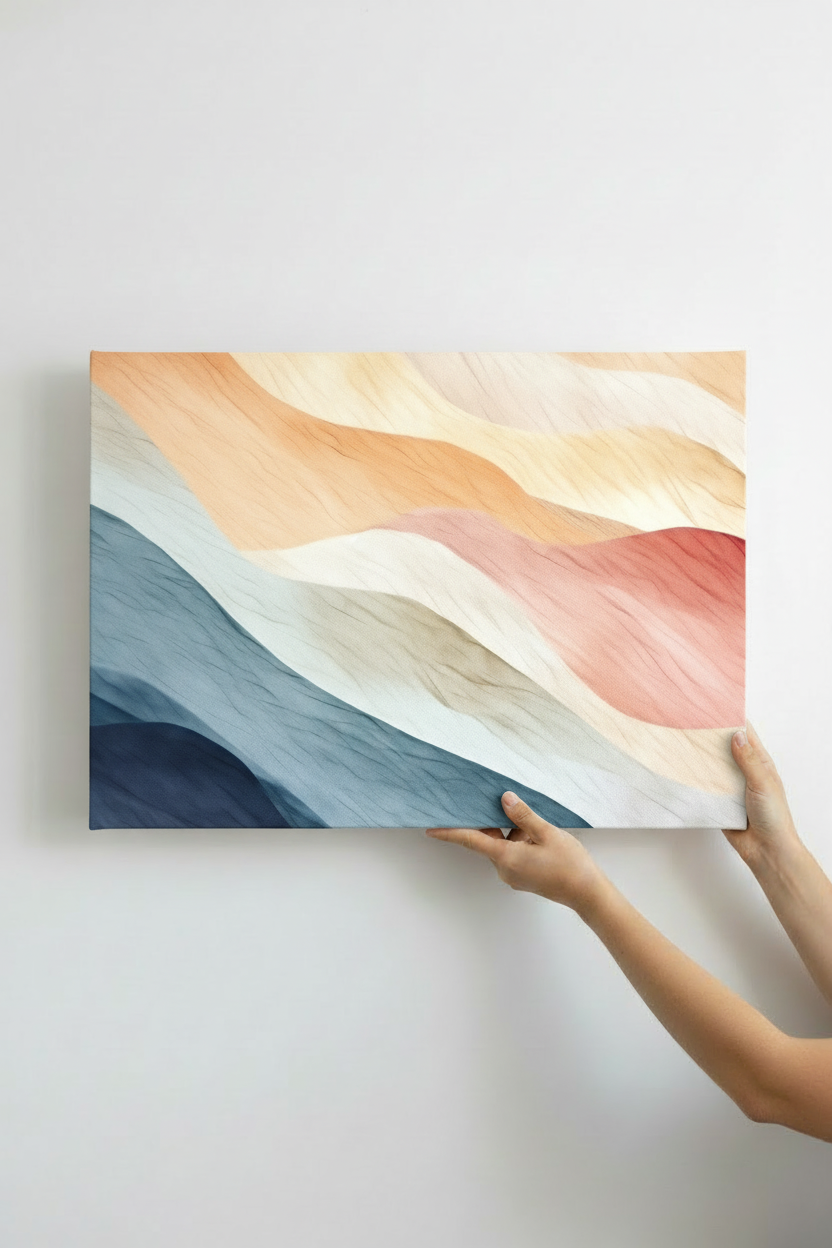 Hands holding Pastel Waves canvas