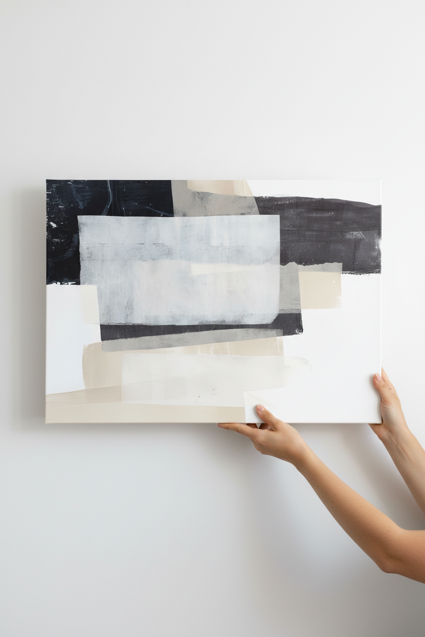 Hands holding Quiet Layers canvas