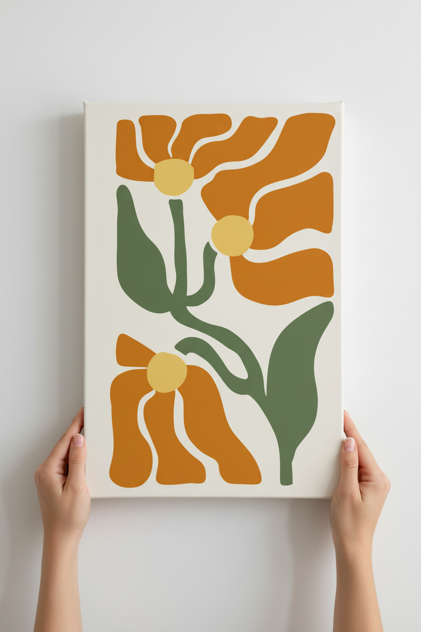 Hands holding Retro Bloom canvas
