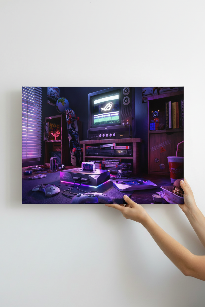 Hands holding Retro Gaming canvas