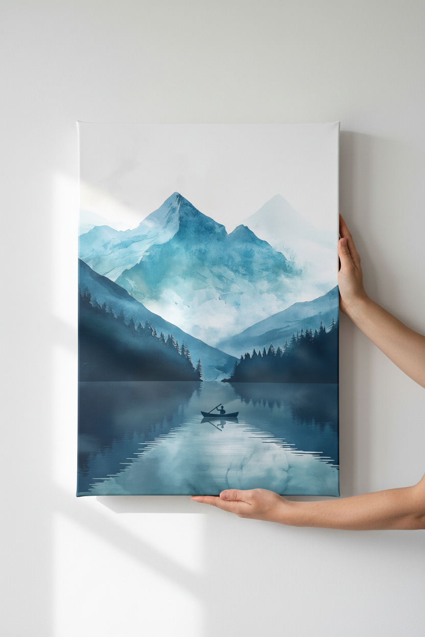 Hands holding Silent Voyage canvas