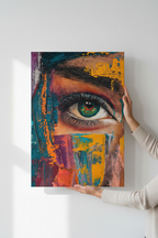 Hands holding The Gaze canvas