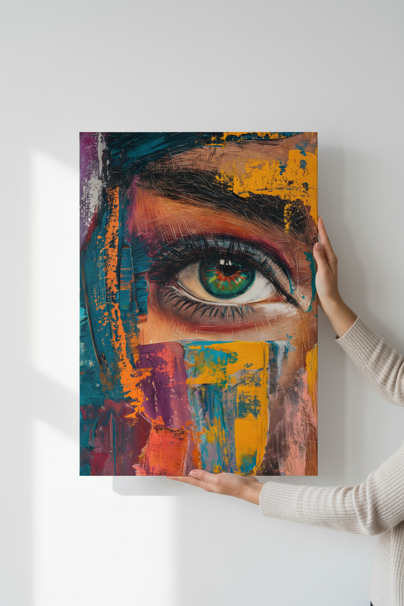 Hands holding The Gaze canvas