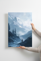 Hands holding The Lone Wanderer canvas - bottom and right side