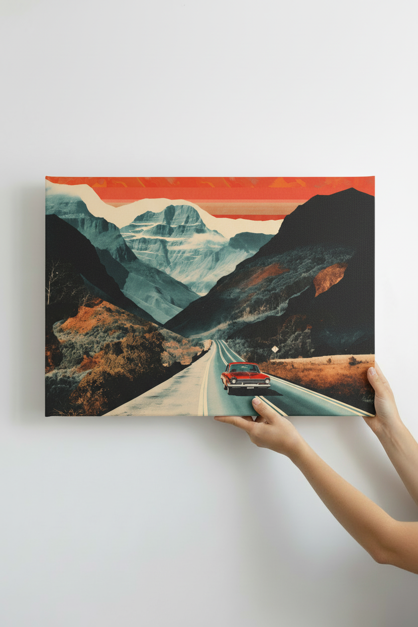 Hands holding The Open Road canvas