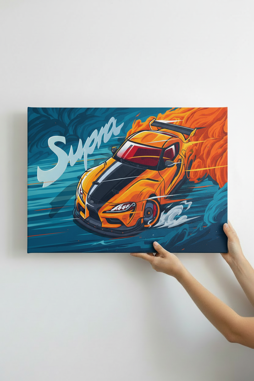 Hands holding Toyota Supra canvas