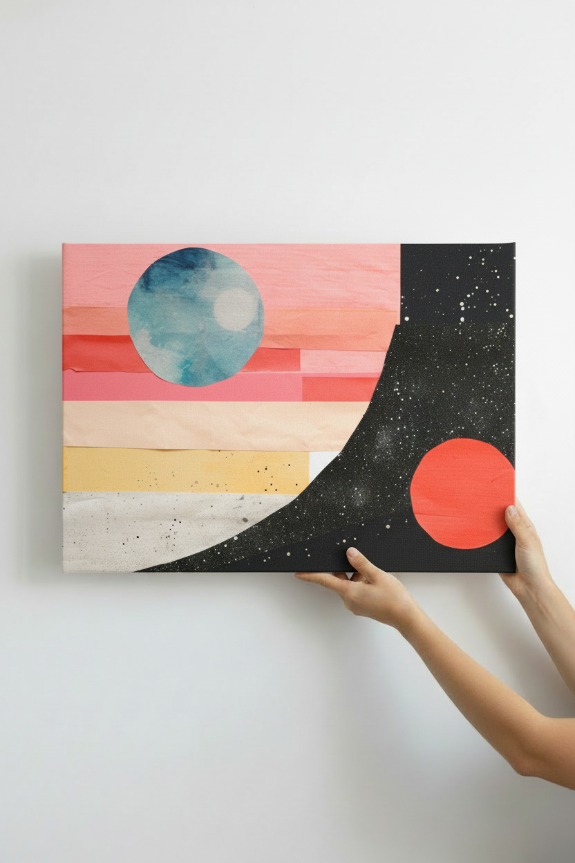 Hands holding Two Planets canvas