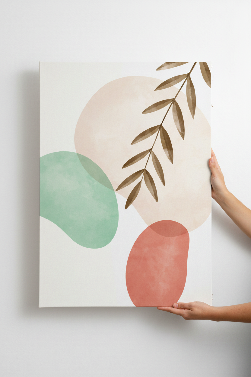 Hands holding vertical Soft Botanica canvas