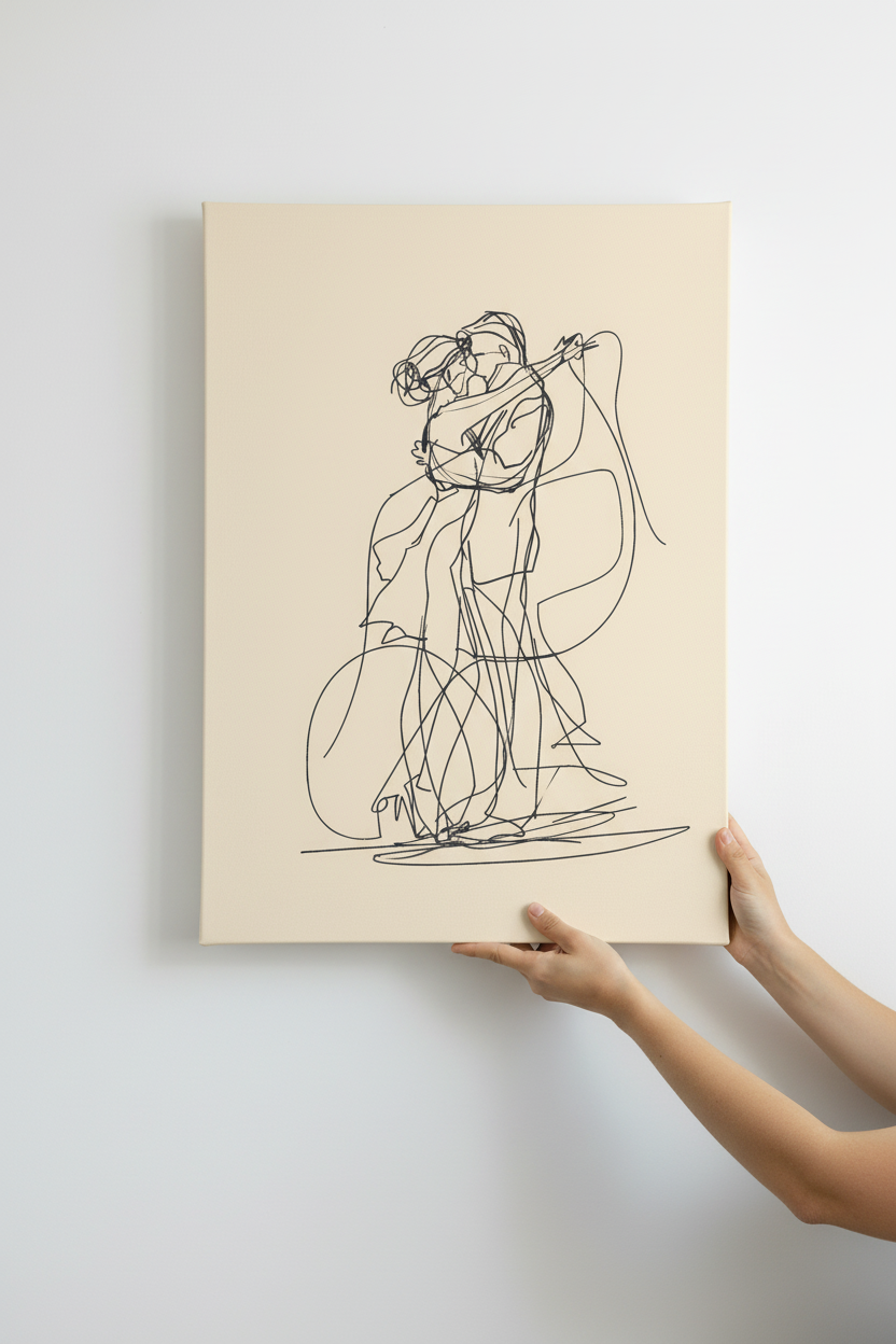 Hands holding vertical The Embrace canvas