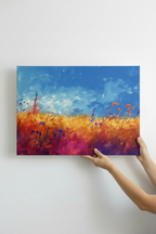 Hands holding Wild Field canvas