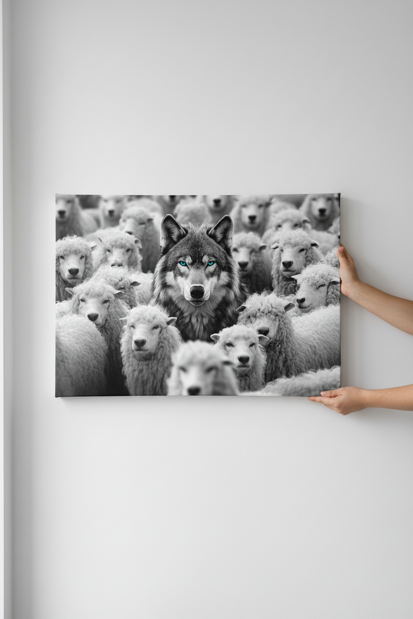 Hands holding Wolf Among Sheep canvas