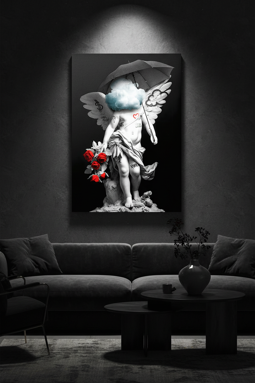 Heaven Lending canvas on dark wall