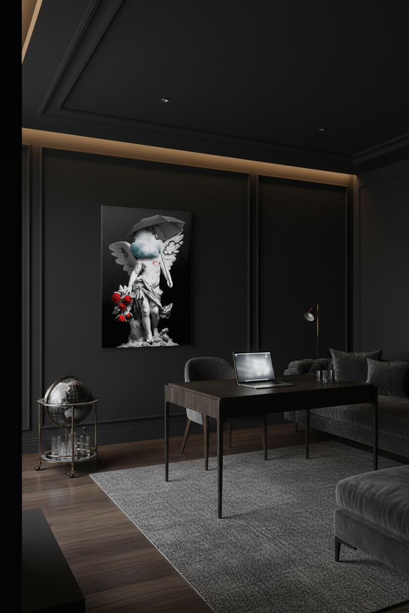 Heaven Lending frameless canvas in dark room