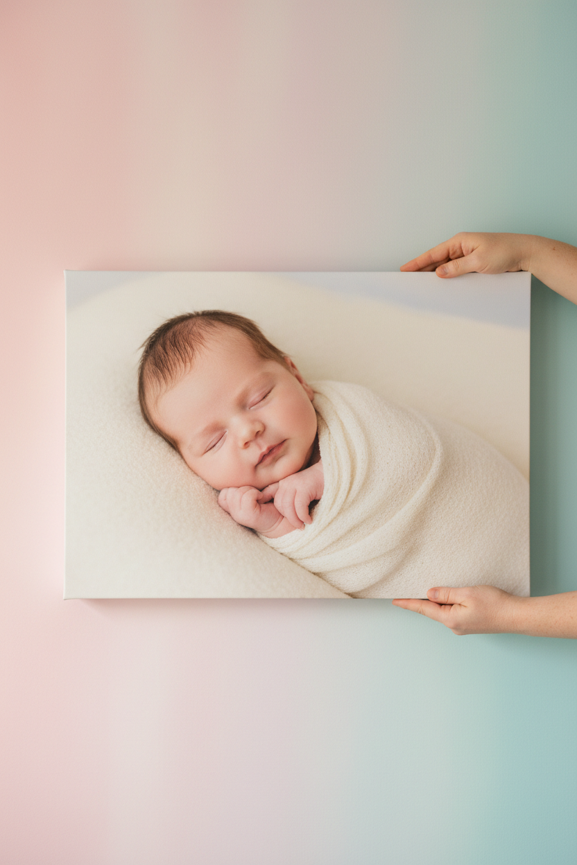 Horizontal Baby Canvas Being Hung