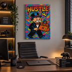 HUSTLE πίνακας καμβά σε μοντέρνο γραφείο με επιχειρηματικό στυλ.