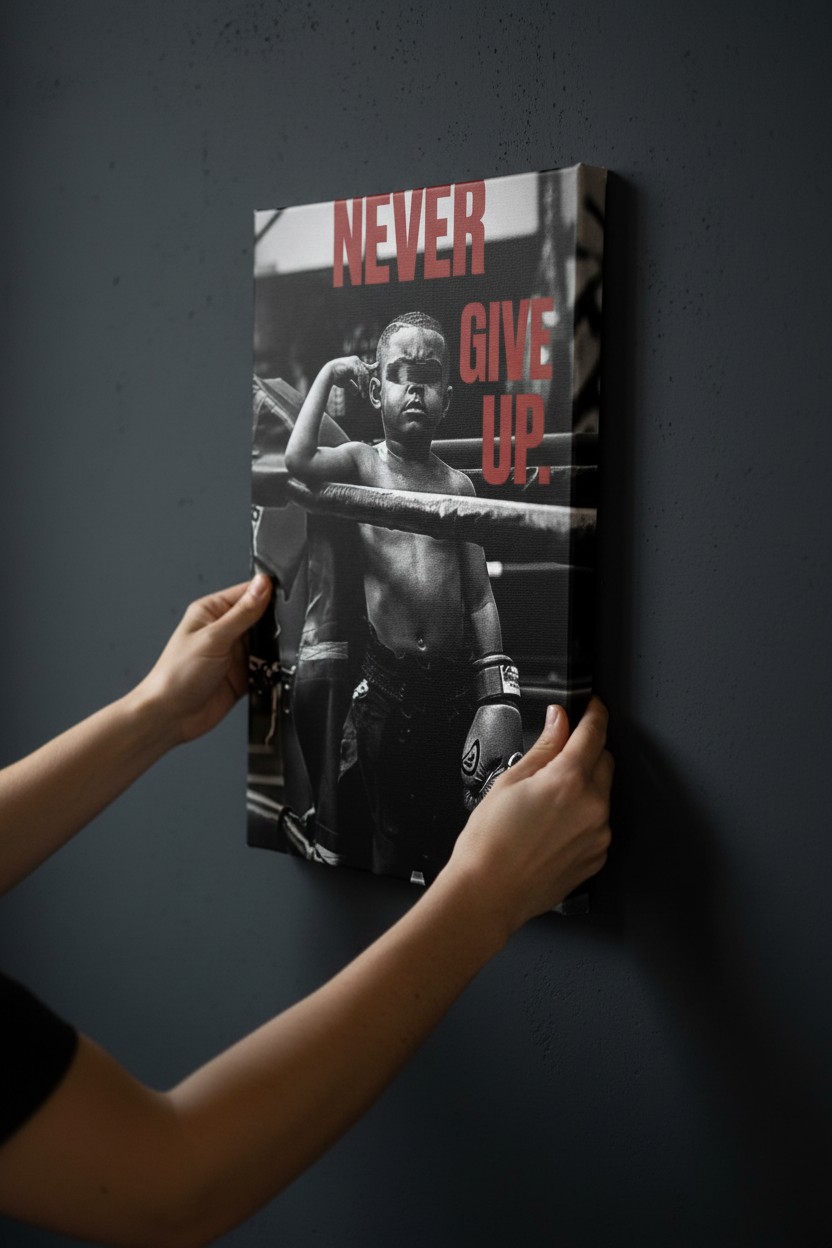 Realistic hands hanging Born to Fight frameless canvas