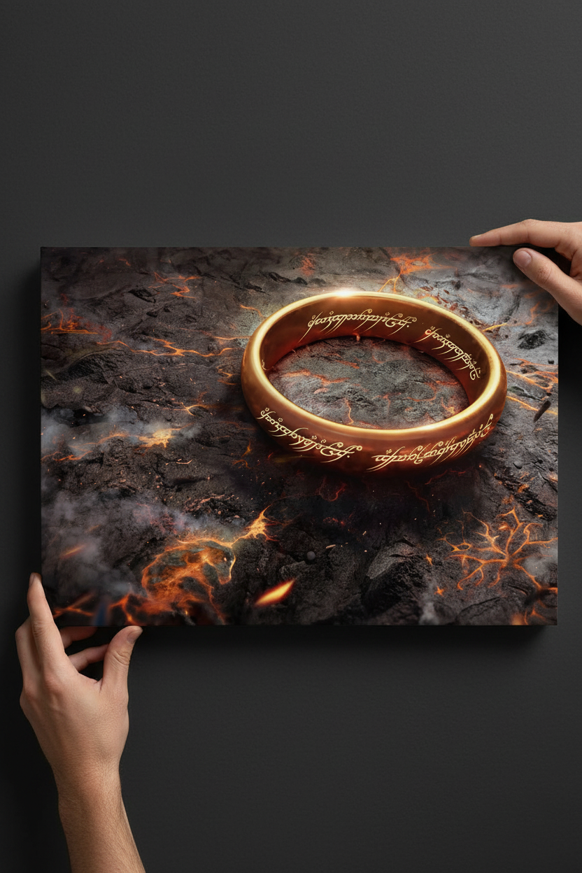 Realistic hands hanging The One Ring frameless canvas