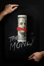 Realistic hands hanging Time Is Money frameless canvas