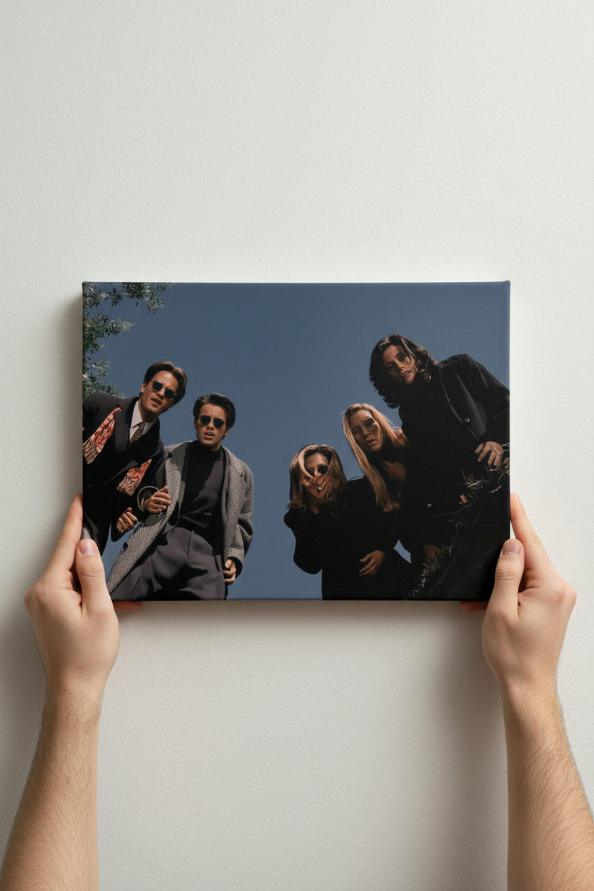 Realistic hands hanging Friends frameless canvas