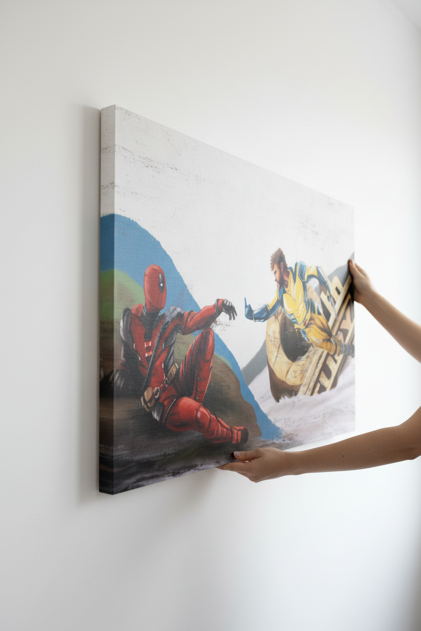 Deadpool x Wolverine close-up πλάγια γωνία