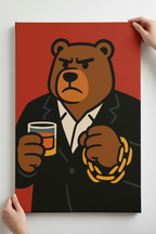 Frameless Bear Boss canvas being hung on wall
