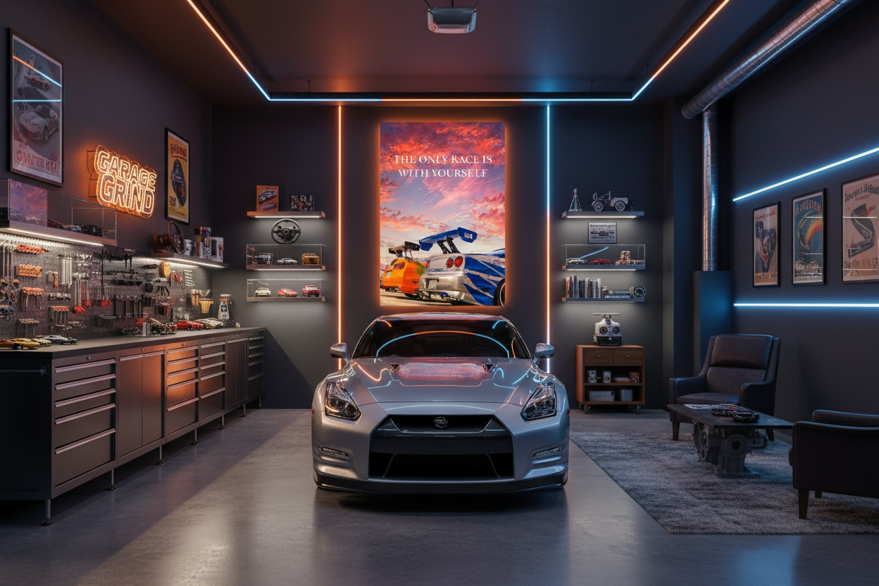 Race With Yourself frameless canvas in car lover garage playroom