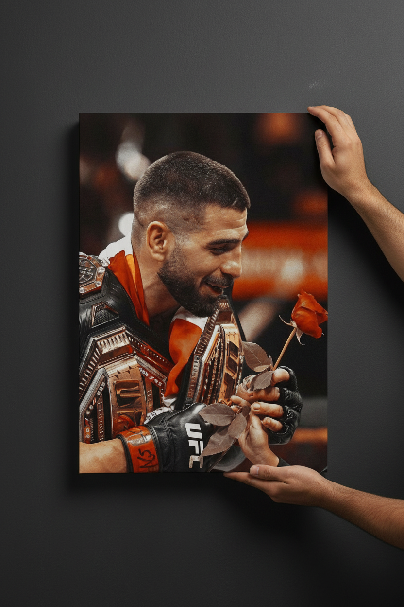 Realistic hands hanging Warrior's Rose Topuria frameless canvas