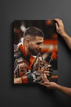 Realistic hands hanging Warrior's Rose Topuria frameless canvas