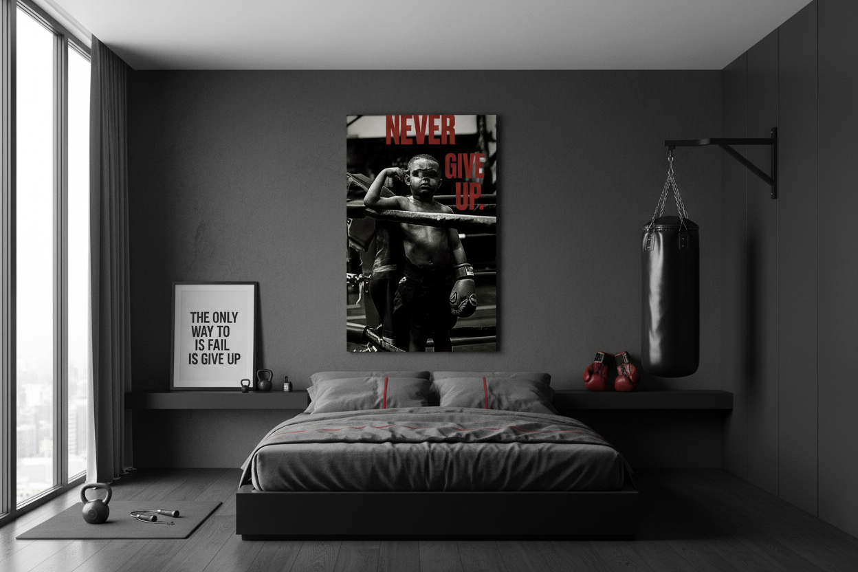 Born to Fight frameless canvas in boxing fan room