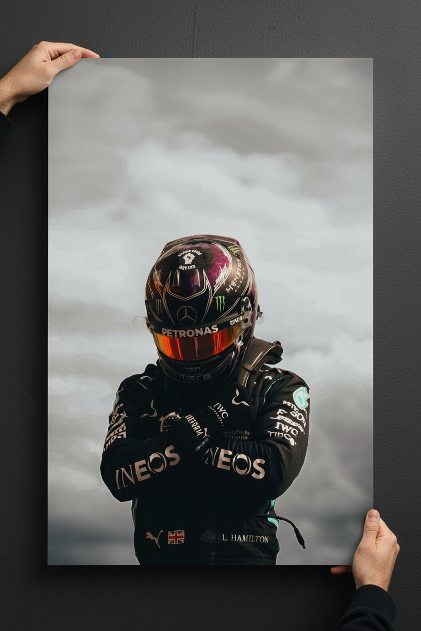 Realistic hands hanging Lewis Hamilton Racing Legend frameless canvas
