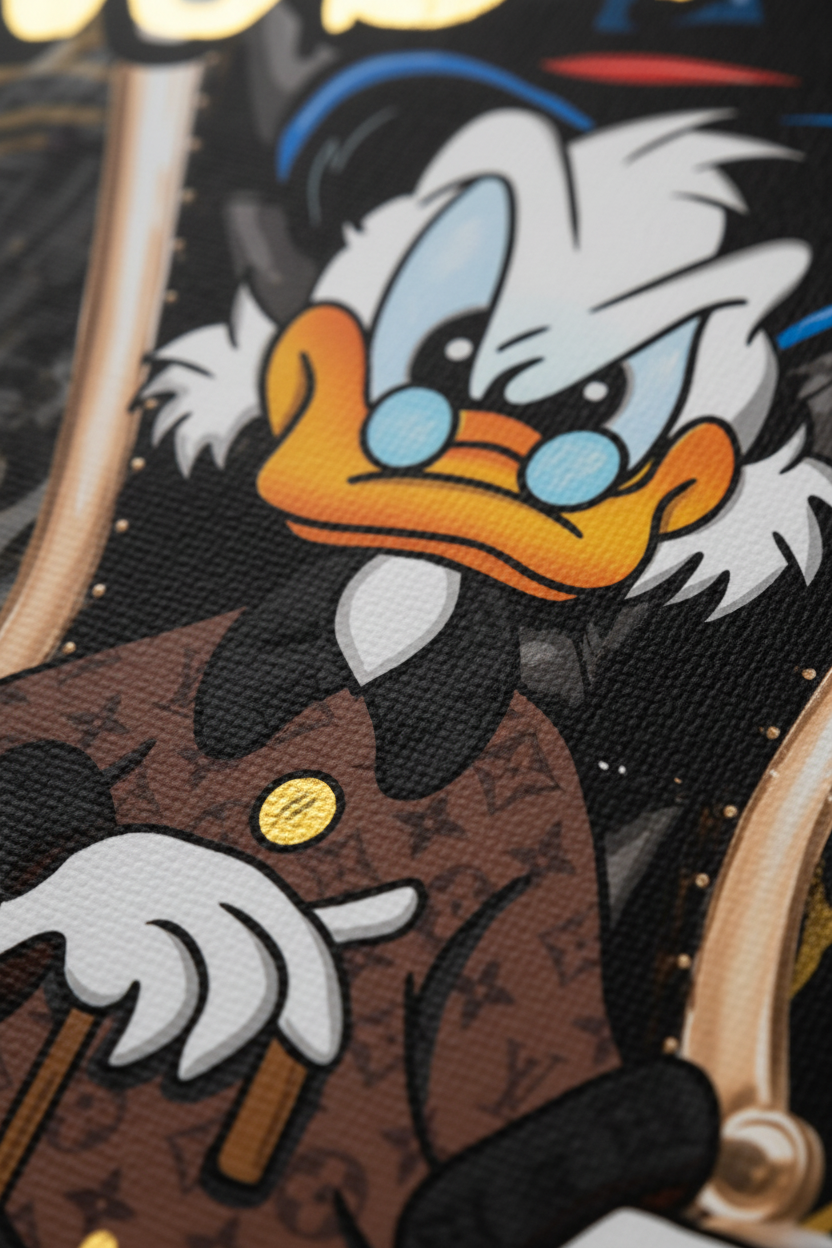Close-up detail of The World Is Yours Duck Edition canvas print