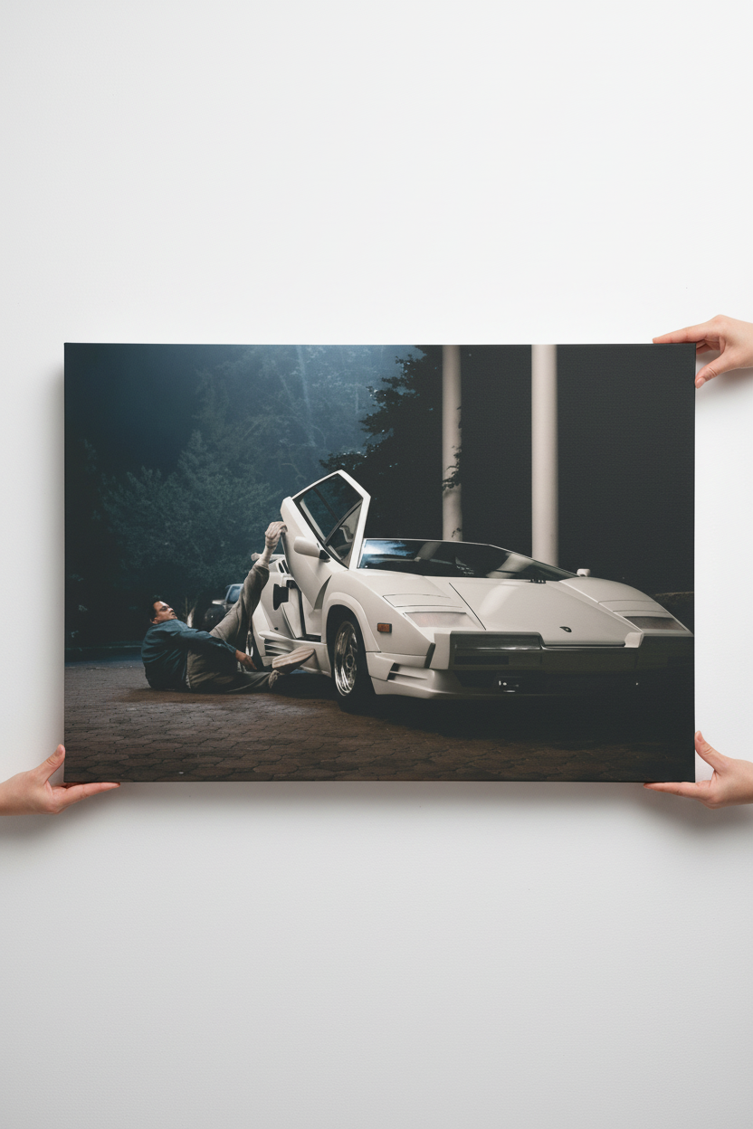 Close-up τοποθέτηση Wolf of Wall Street Lamborghini καμβά