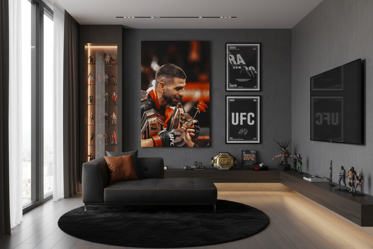 Warrior's Rose Topuria frameless canvas in UFC fan room