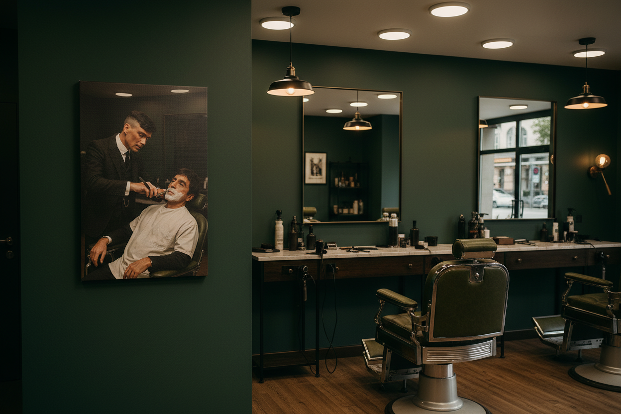 Barber Showdown canvas in barbershop setting