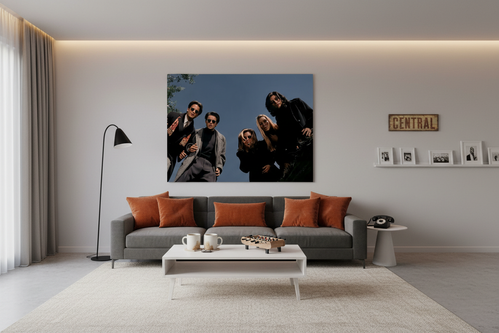 Friends frameless canvas in modern living room with Friends Easter eggs