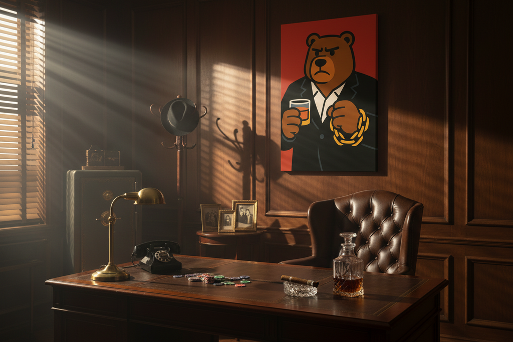 Bear Boss canvas in luxury mafia office setting