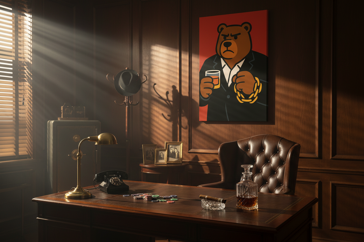 Bear Boss canvas in luxury mafia office setting
