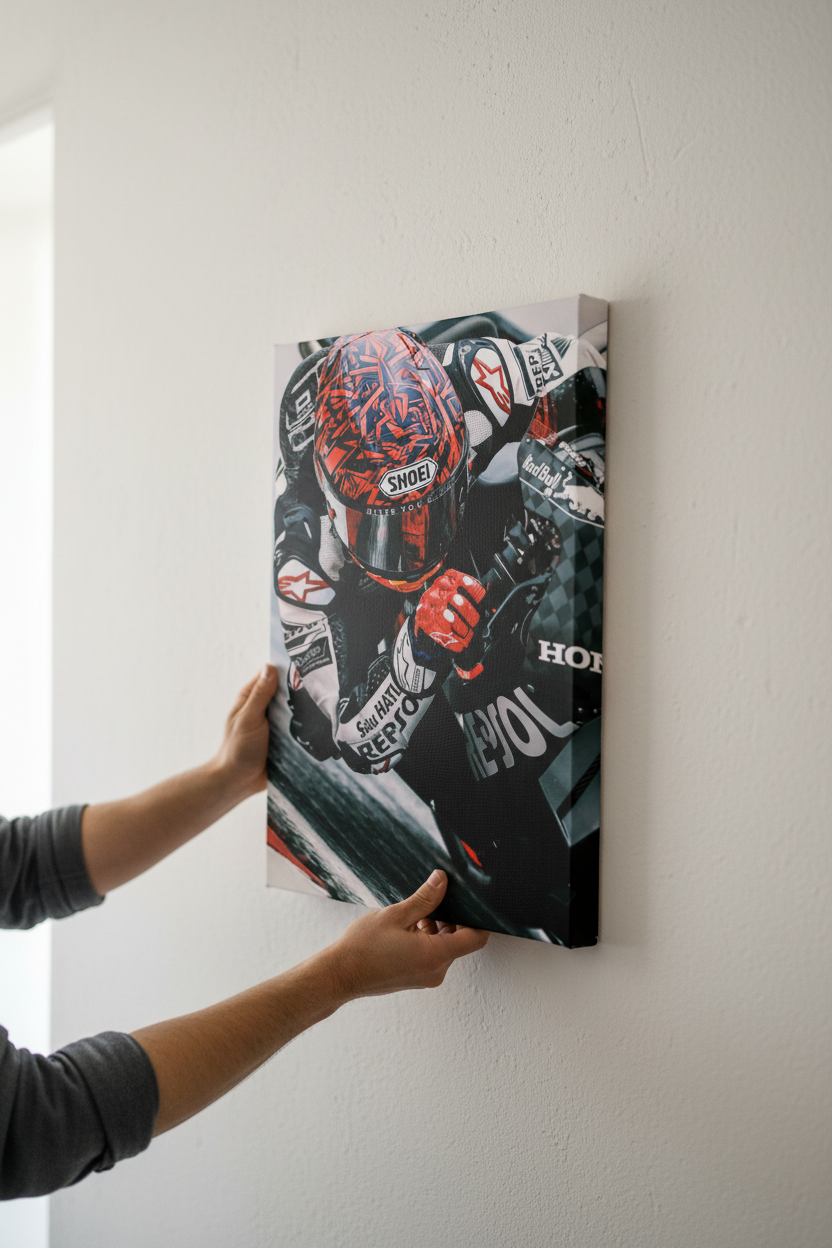 Realistic hands hanging Repsol Precision MotoGP frameless canvas