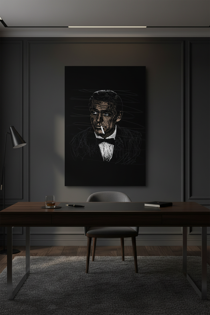 James Bond canvas in dark office