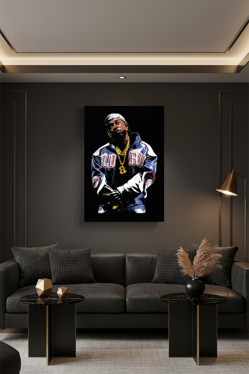 Kendrick Lamar canvas in dark luxury room