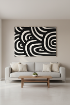 Large Black Swirl canvas in room