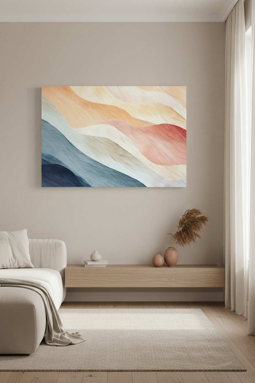 Large Pastel Waves canvas in room