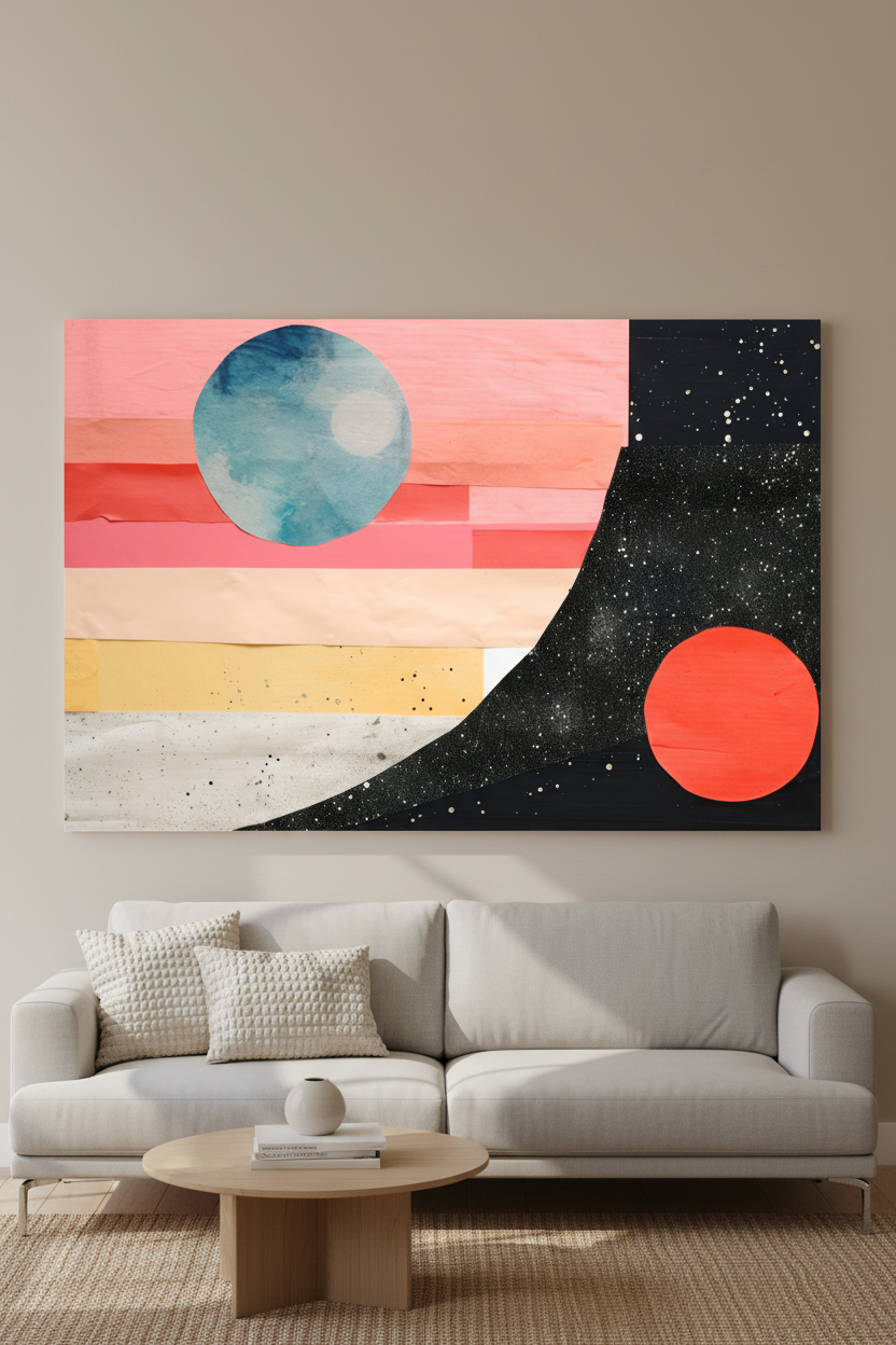 Large Two Planets canvas in room