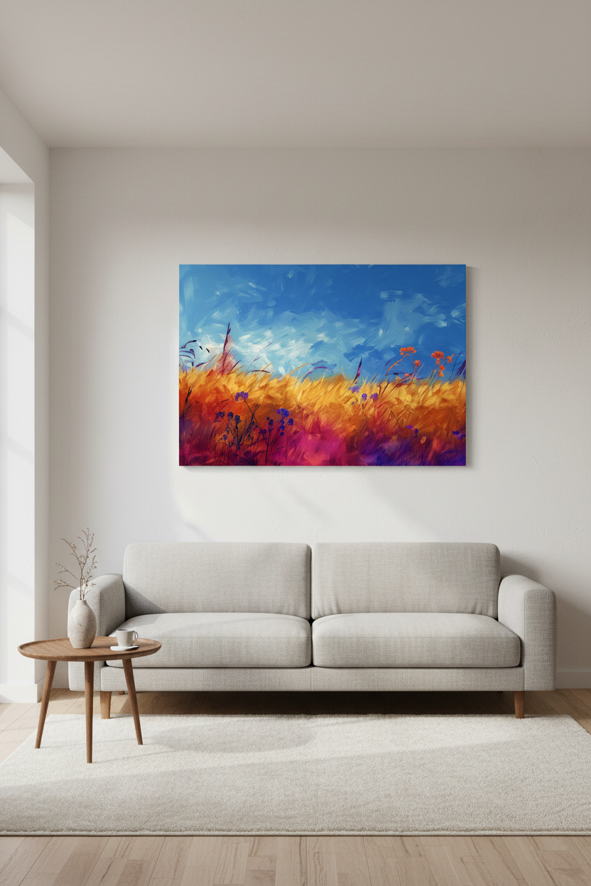 Large Wild Field canvas in room