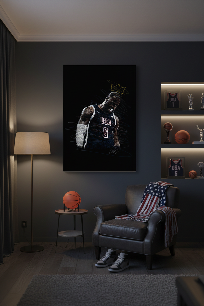 LeBron canvas in sports room
